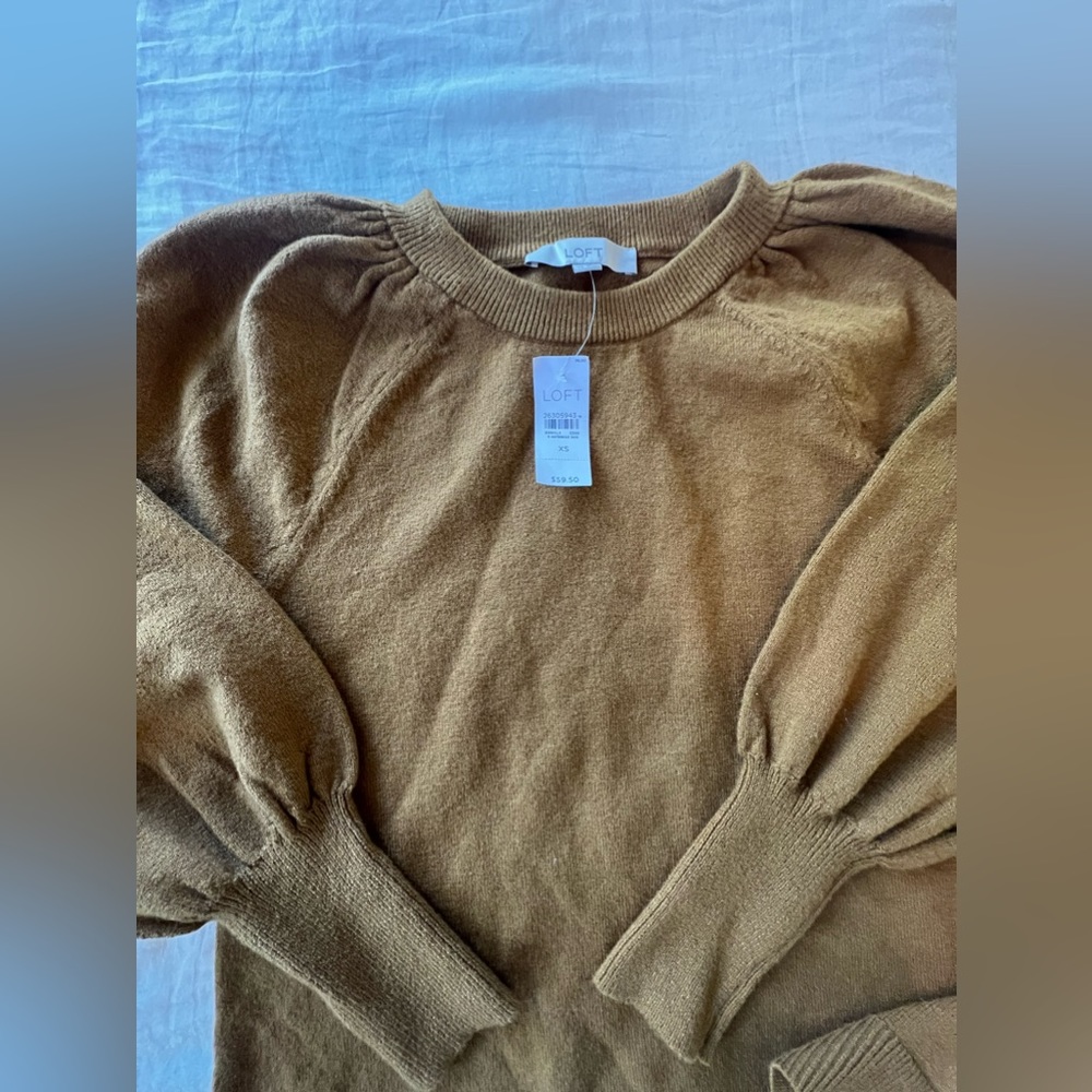 Loft Gold Puff Sleeve Sweater NWT